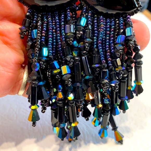 VINTAGE DESIGNER CHIPITA LOADED ONYX W BLACK AB CRYSTAL/GLASS BEADS - Picture 11 of 13
